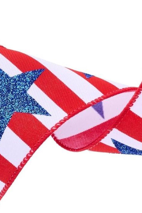 2.5in Bold Glitter Star Striped Ribbon: Patriotic (10 Yards)