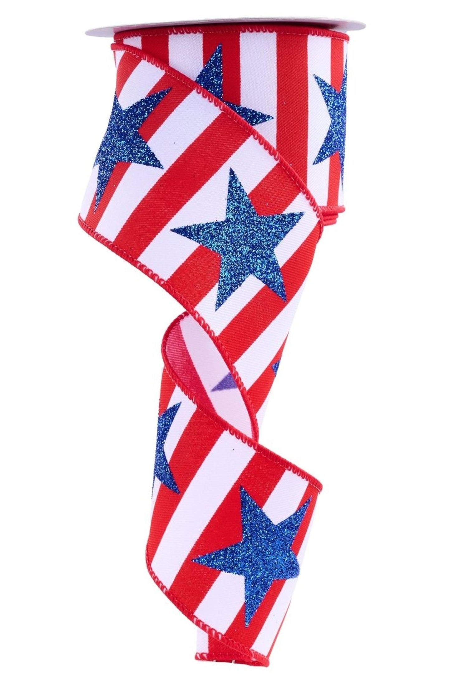 2.5in Bold Glitter Star Striped Ribbon: Patriotic (10 Yards)