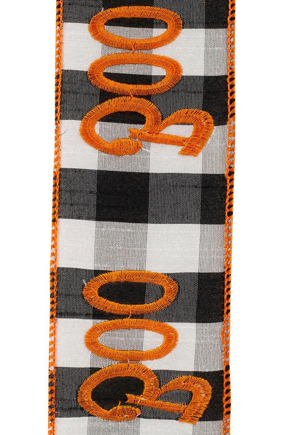 2.5in Boo Embroidered Check Wired Ribbon (10 Yards)