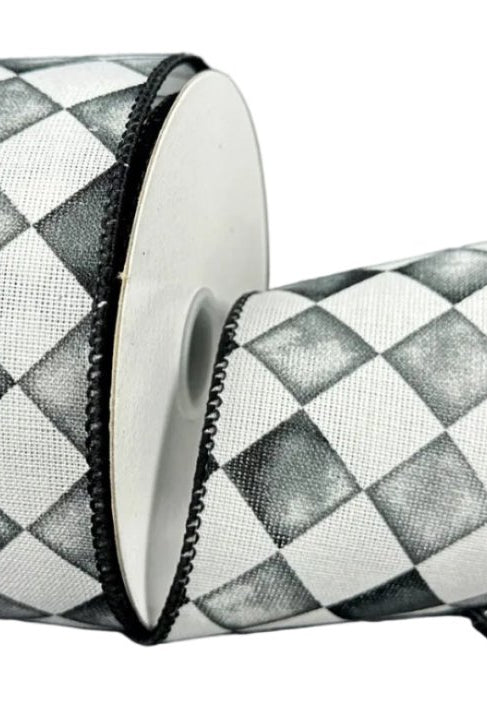 Shop For 2.5in Canvas Tipsy Check Ribbon: Black (10 Yards)