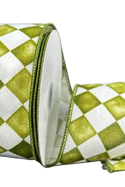 Shop For 2.5in Canvas Tipsy Check Ribbon: Green Moss (10 Yards)