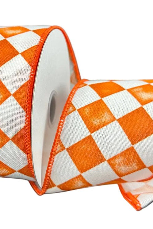 Shop For 2.5in Canvas Tipsy Check Ribbon: Orange (10 Yards)