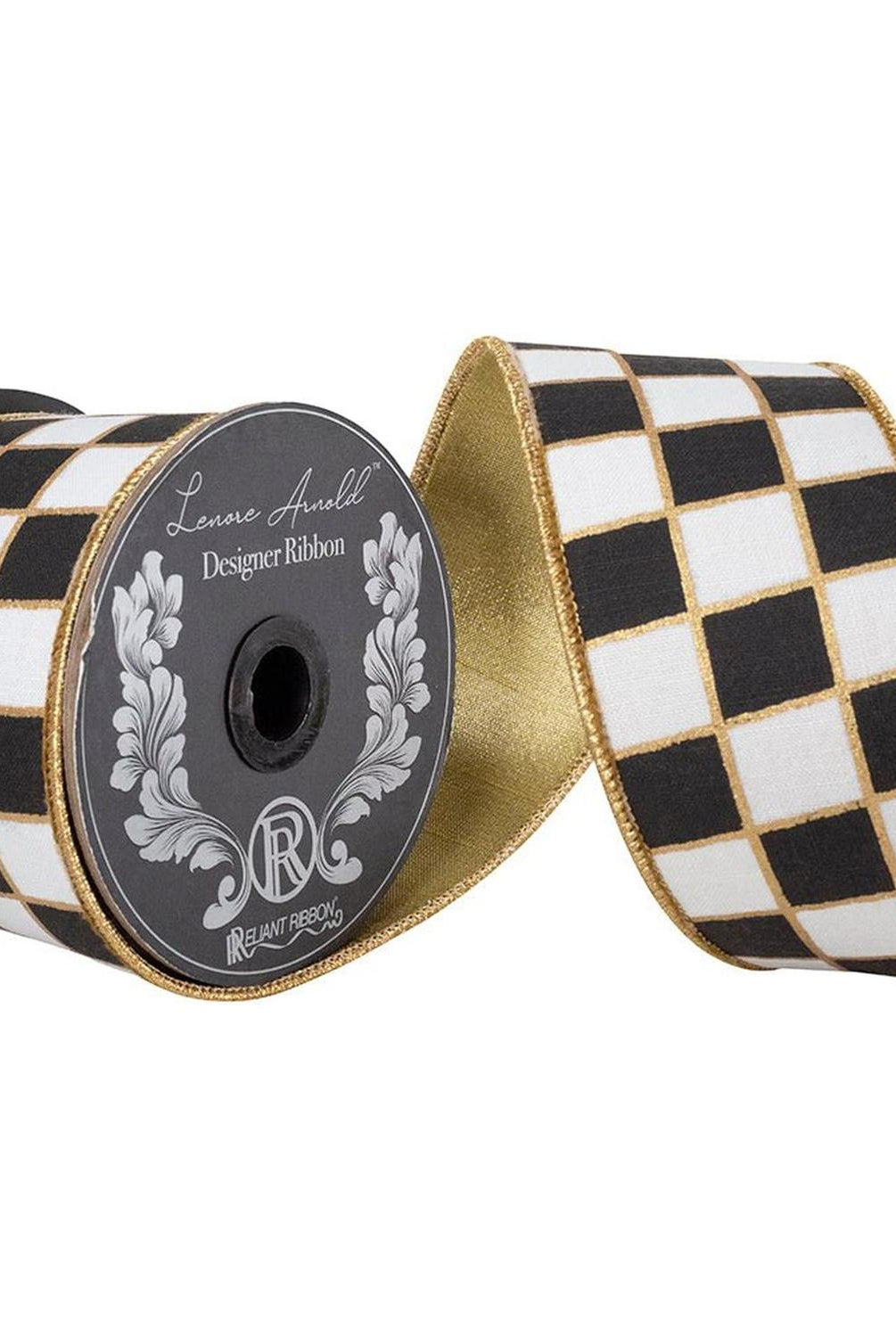 2.5in Checked Metallic Ribbon: Black/White (5 Yards)