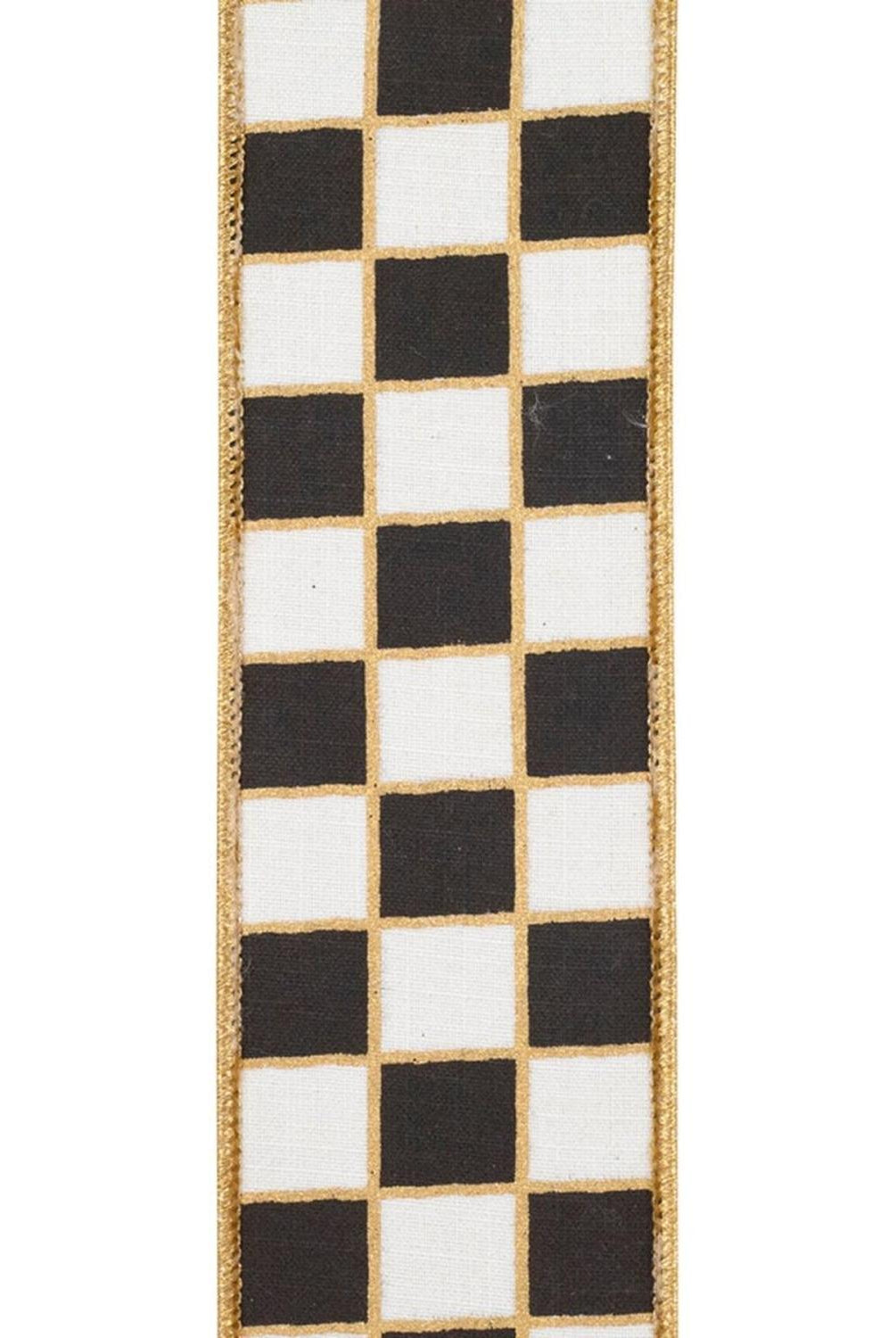 2.5in Checked Metallic Ribbon: Black/White (5 Yards)