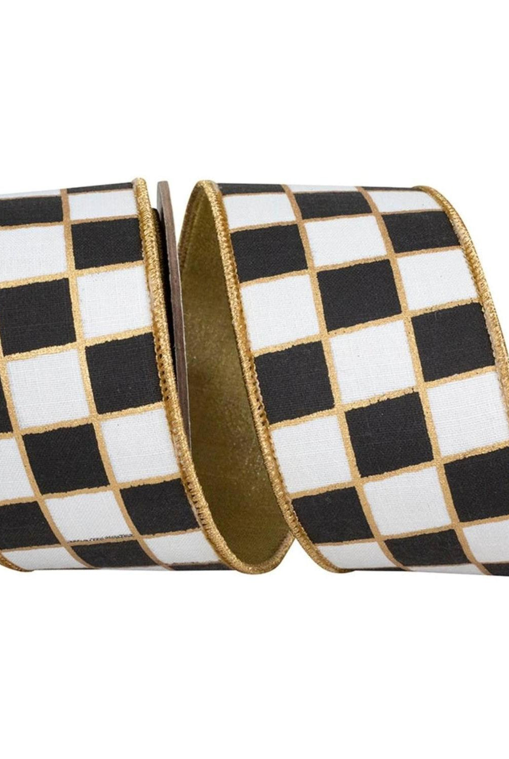 2.5in Checked Metallic Ribbon: Black/White (5 Yards)