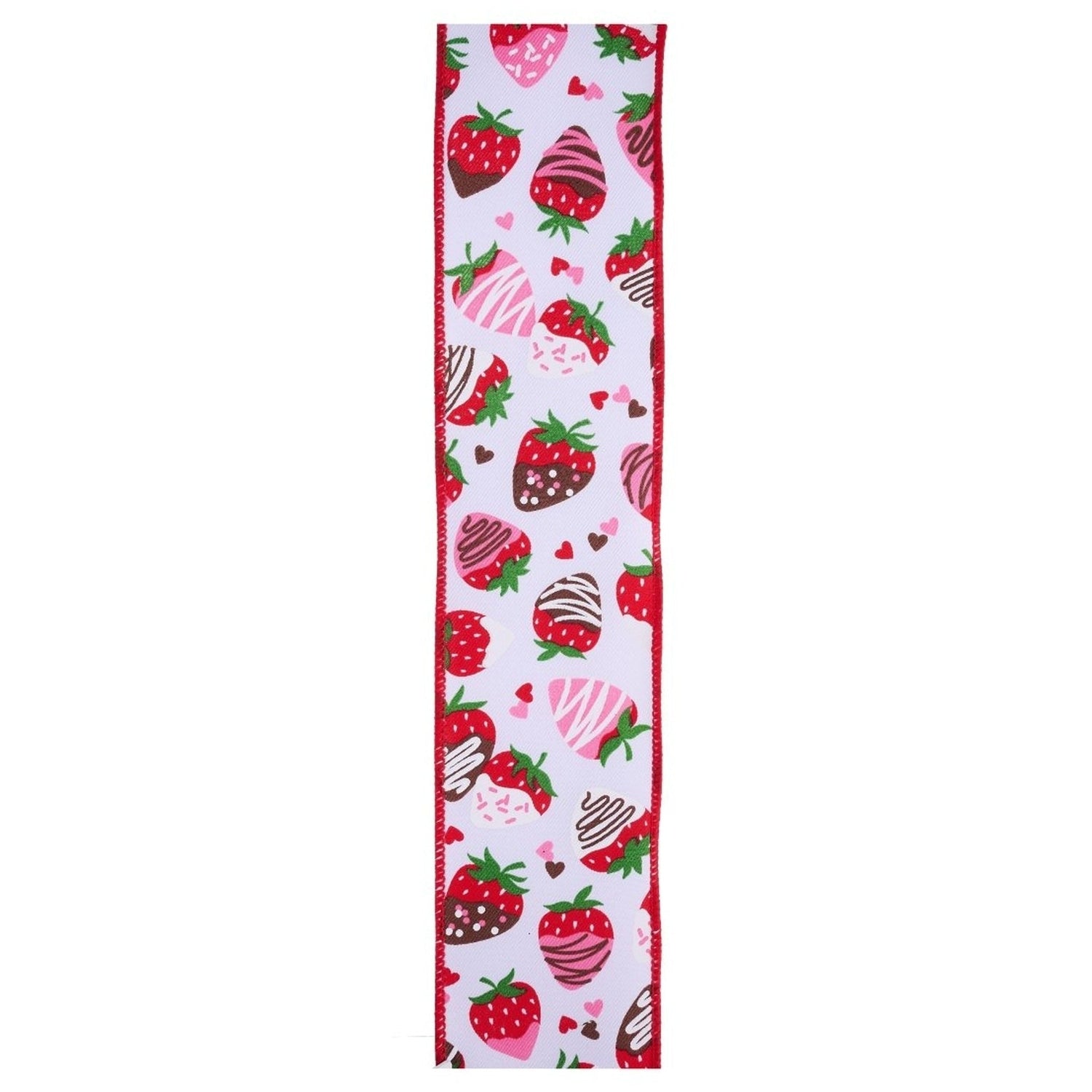 2.5in Chocolate Covered Strawberries Ribbon: White (10 Yards)