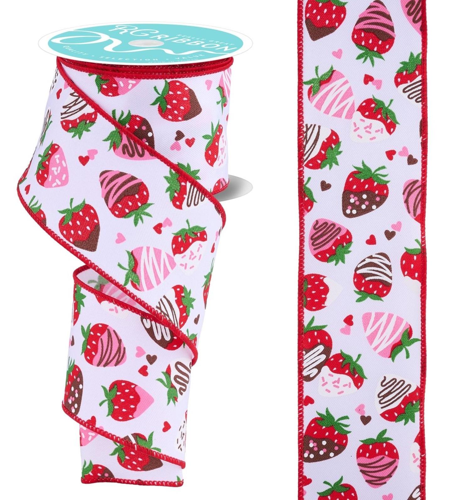 2.5in Chocolate Covered Strawberries Ribbon: White (10 Yards)