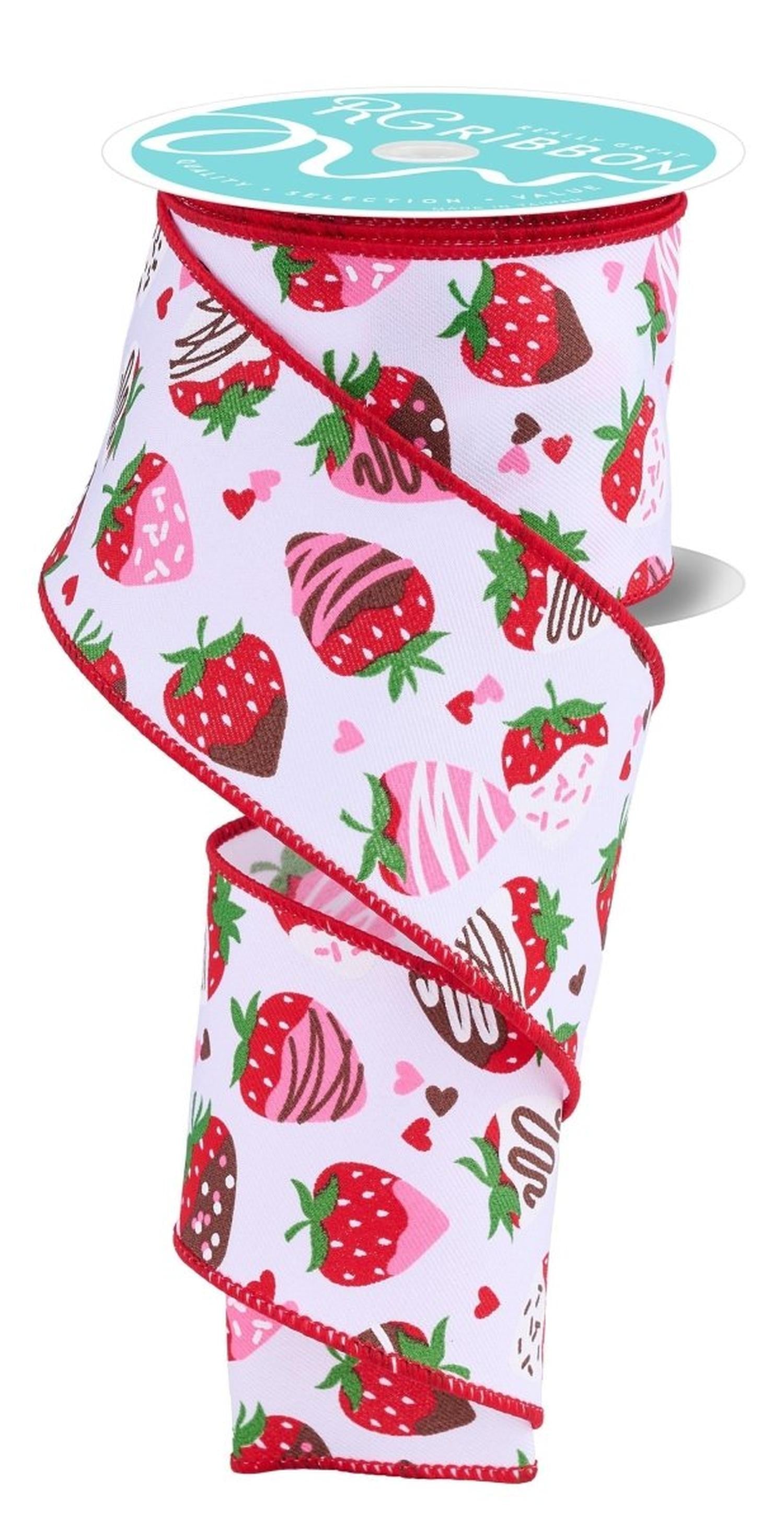2.5in Chocolate Covered Strawberries Ribbon: White (10 Yards)