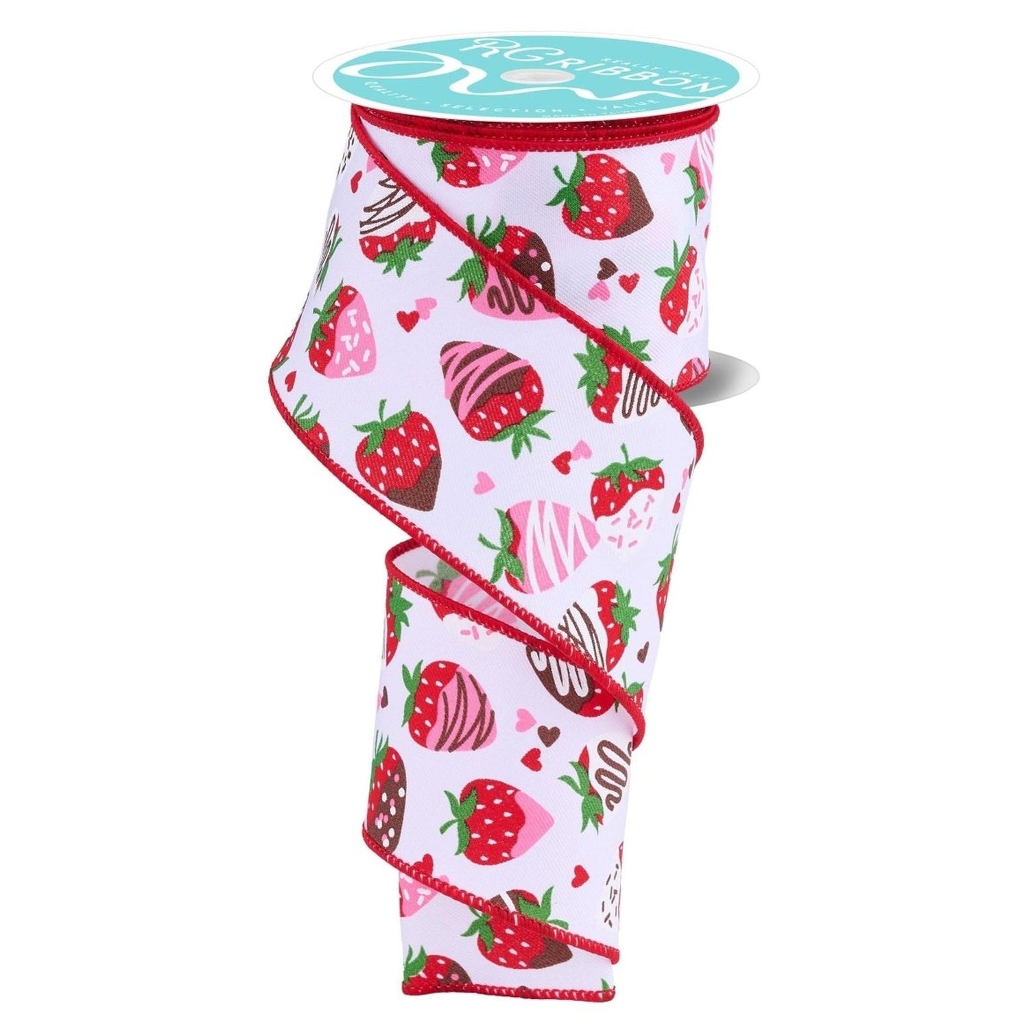 2.5in Chocolate Covered Strawberries Ribbon: White (10 Yards)