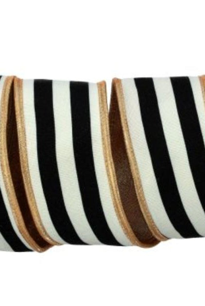 Shop For 2.5in Cotton Lame Stripe Ribbon: Black/White/Gold (5 Yards)