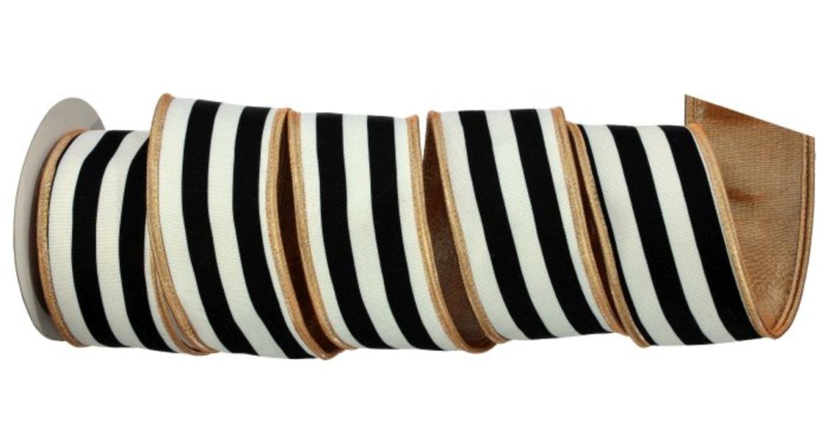 Shop For 2.5in Cotton Lame Stripe Ribbon: Black/White/Gold (5 Yards)