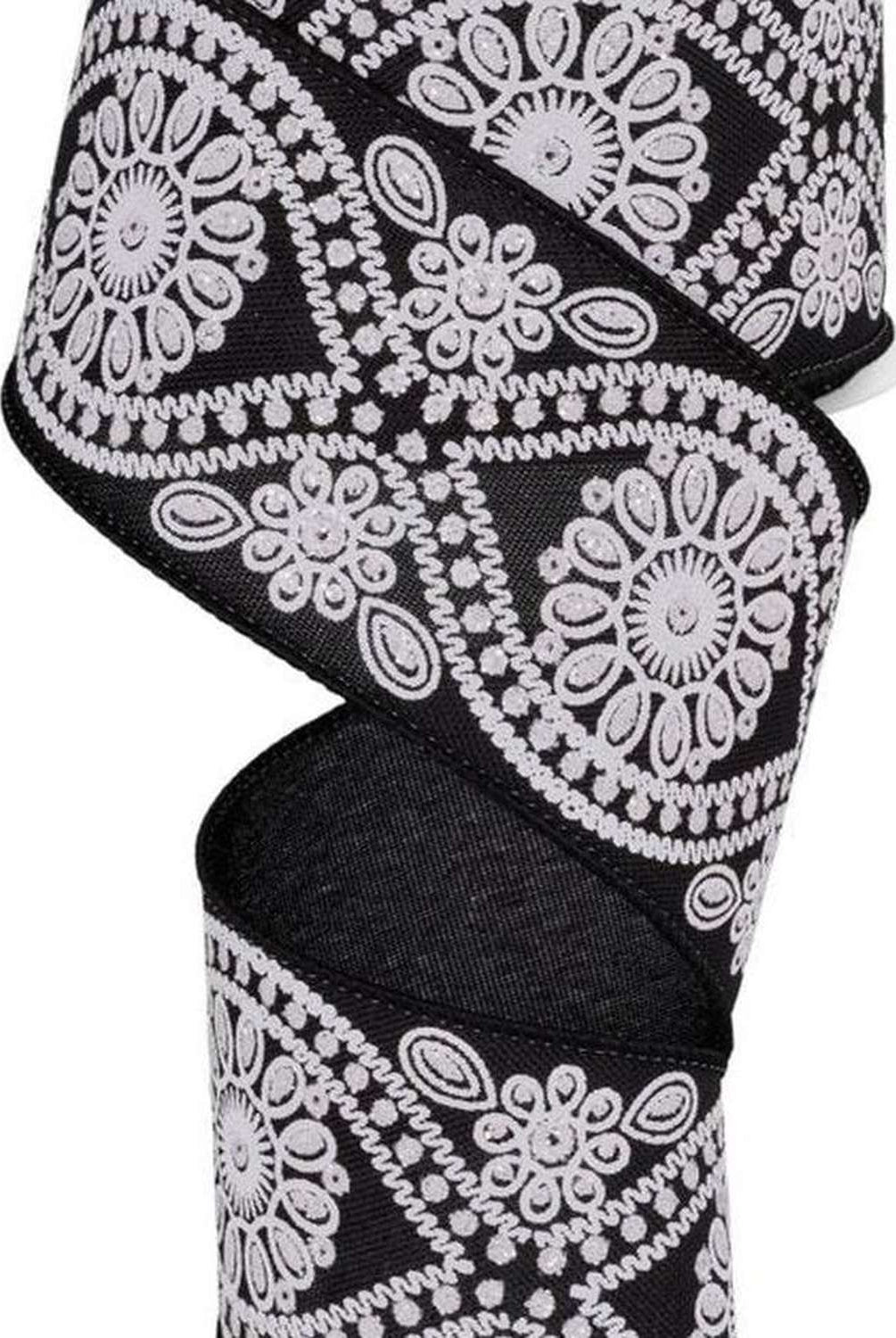 Shop For 2.5in Deluxe Wavy Floral Ribbon: Black/White (10 Yards)