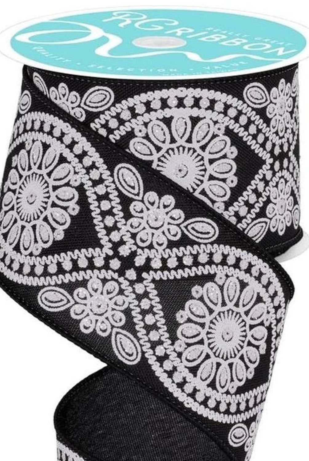 Shop For 2.5in Deluxe Wavy Floral Ribbon: Black/White (10 Yards)