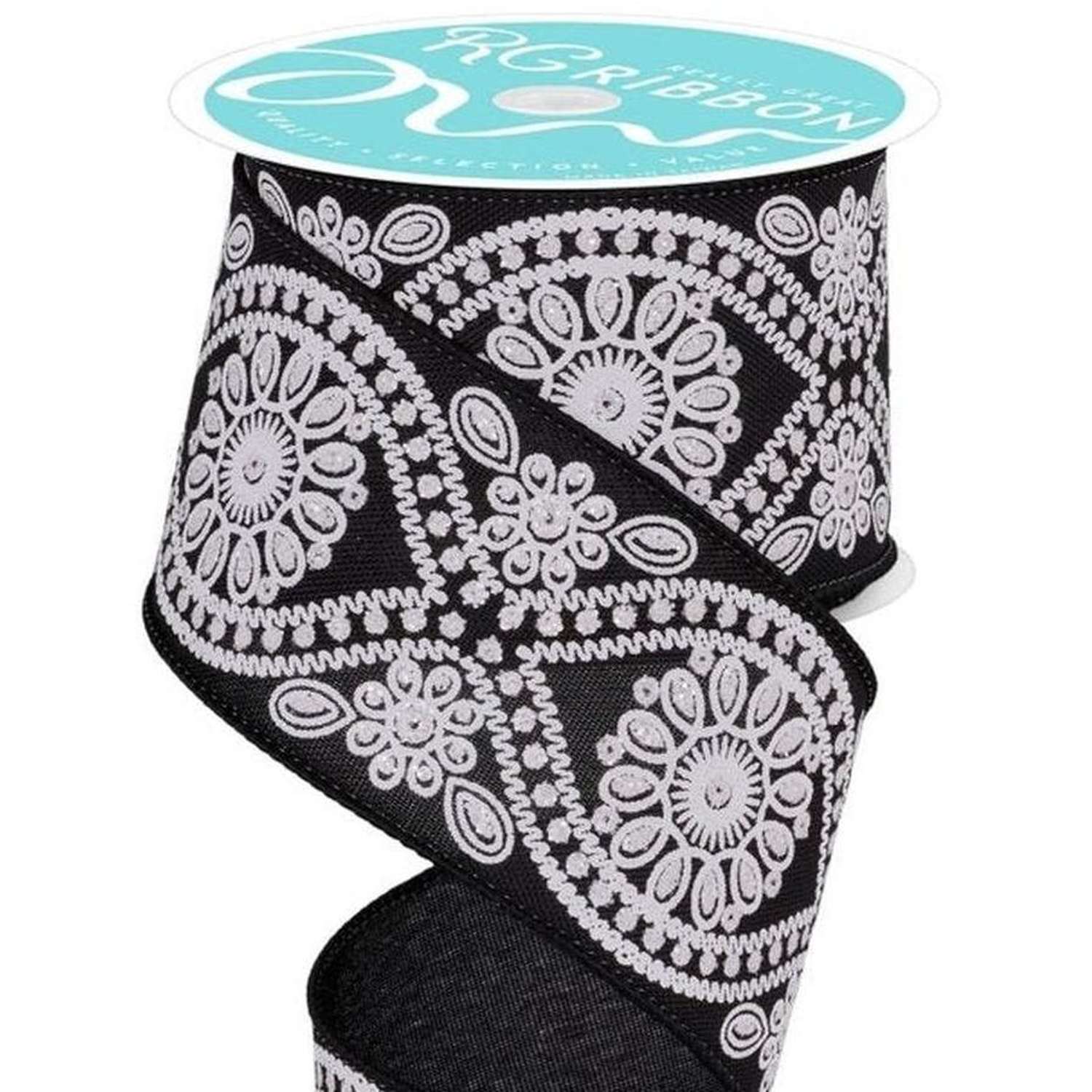 Shop For 2.5in Deluxe Wavy Floral Ribbon: Black/White (10 Yards)
