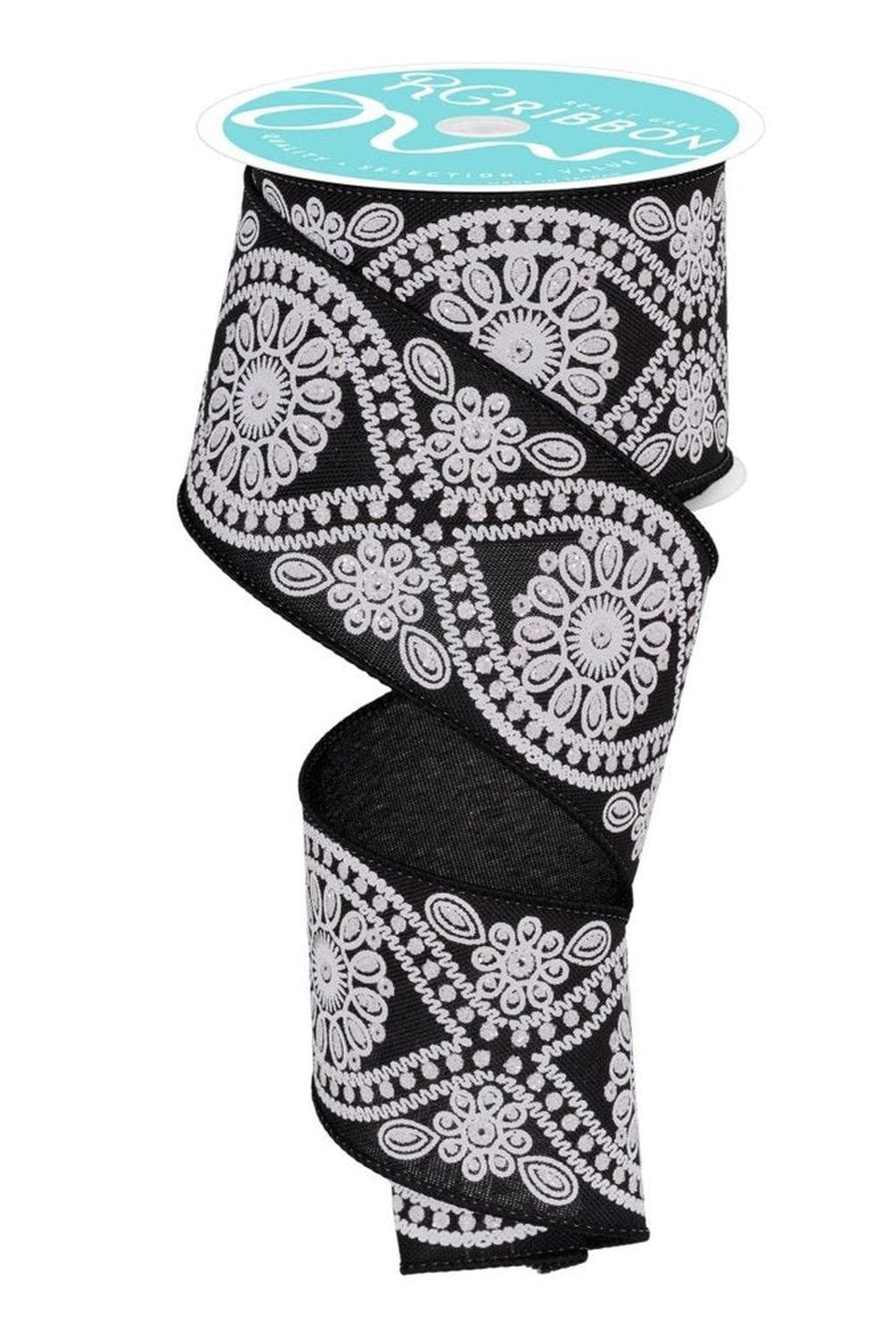 Shop For 2.5in Deluxe Wavy Floral Ribbon: Black/White (10 Yards)