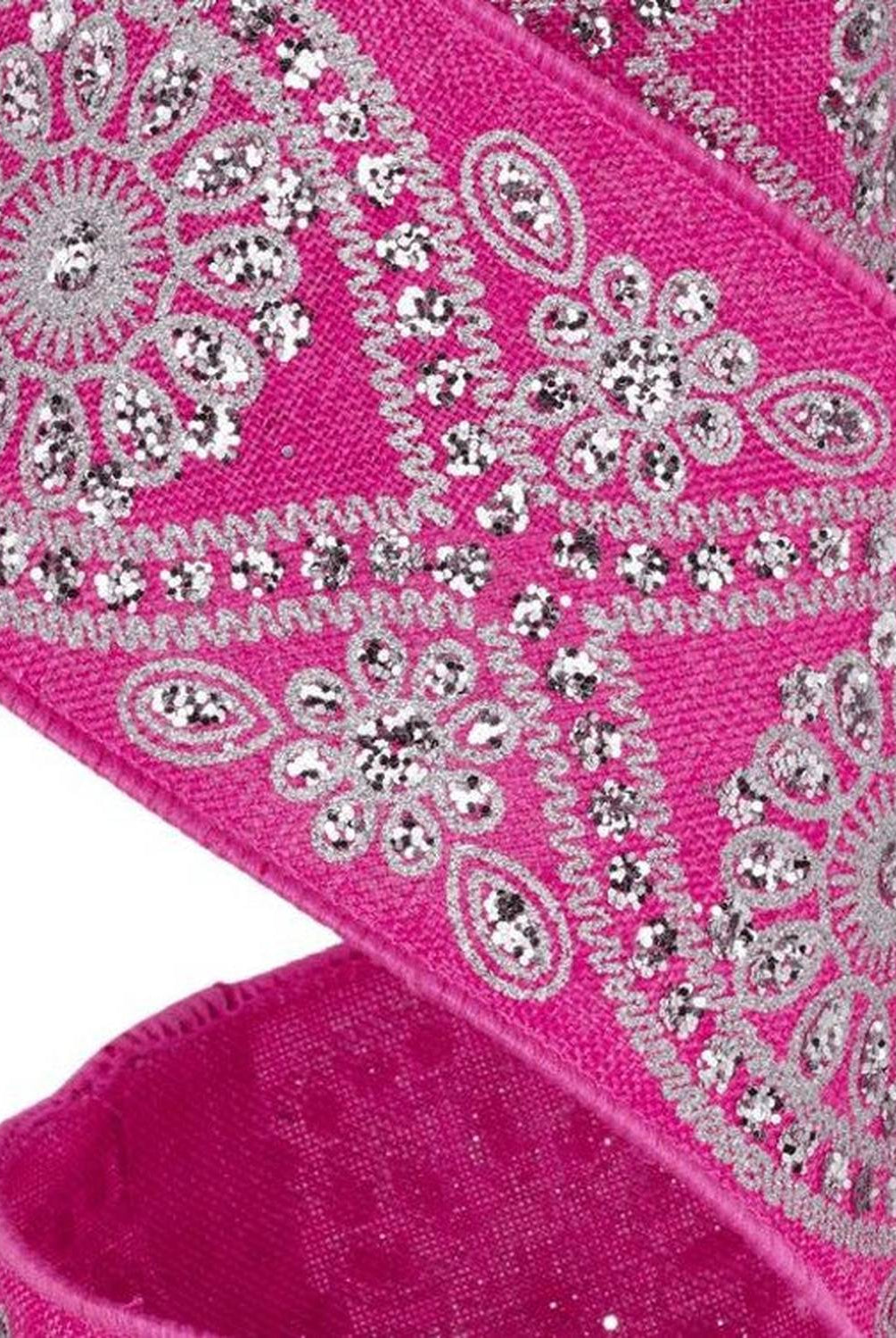 Shop For 2.5in Deluxe Wavy Floral Ribbon: Fuchsia/Silver (10 Yards)