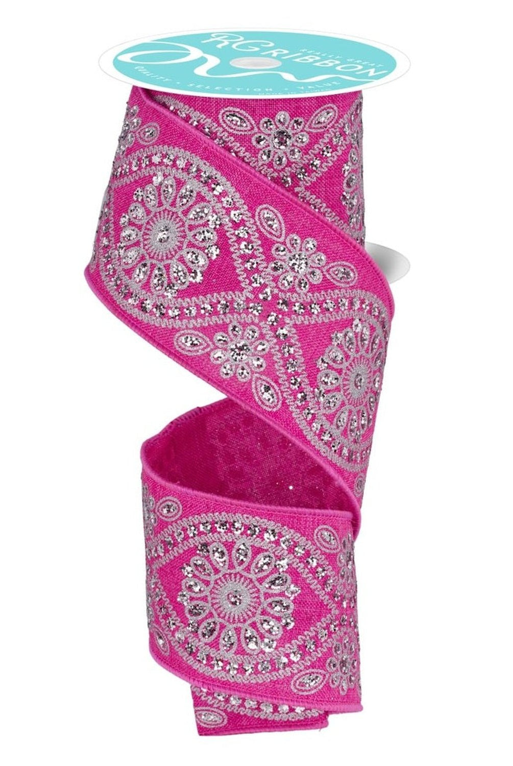 Shop For 2.5in Deluxe Wavy Floral Ribbon: Fuchsia/Silver (10 Yards)