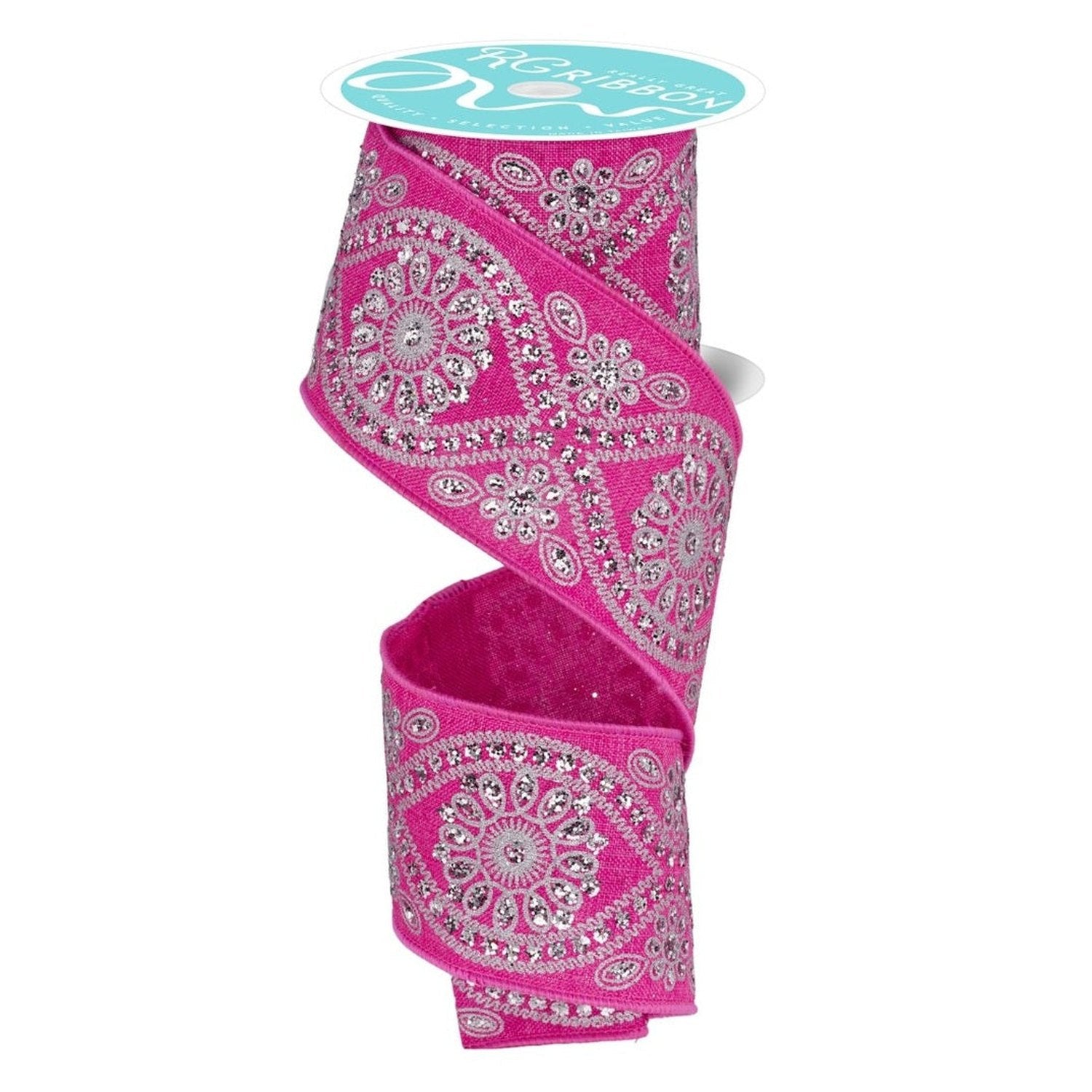 Shop For 2.5in Deluxe Wavy Floral Ribbon: Fuchsia/Silver (10 Yards)