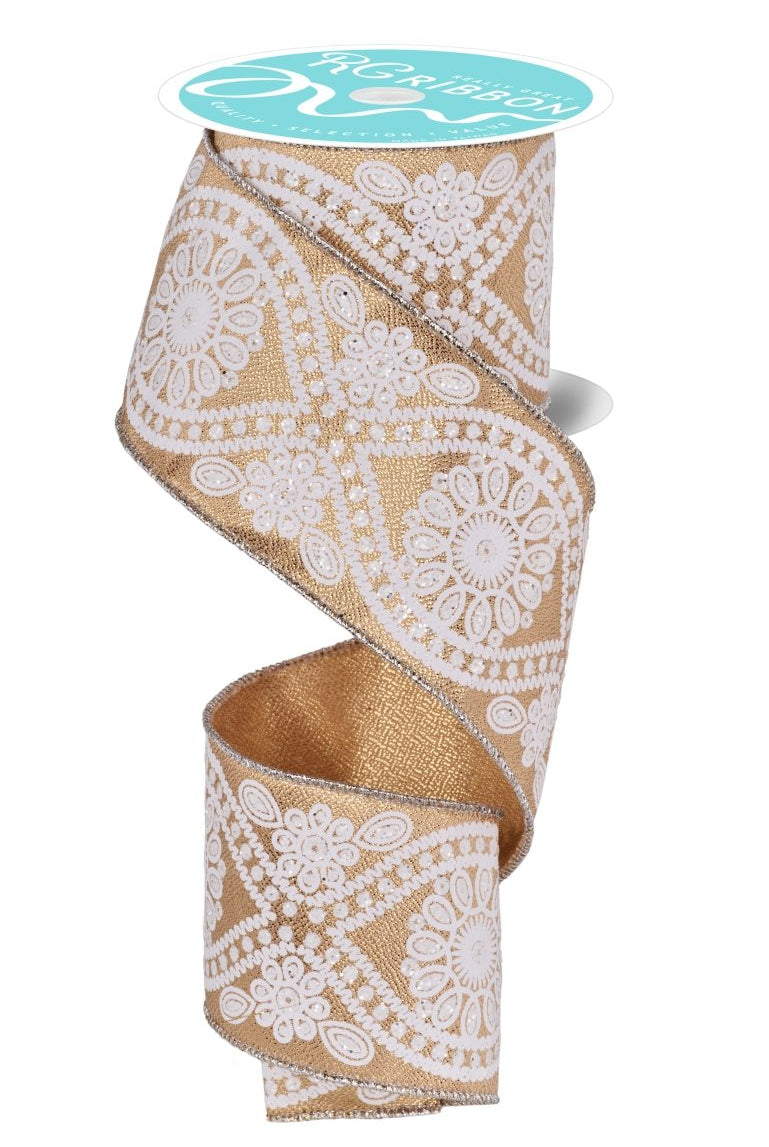 Shop For 2.5in Deluxe Wavy Floral Ribbon: Gold (10 Yards)