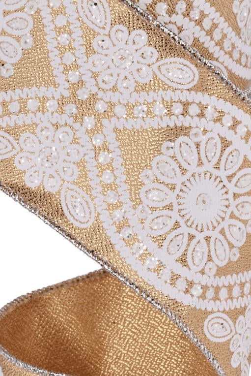 Shop For 2.5in Deluxe Wavy Floral Ribbon: Gold (10 Yards)