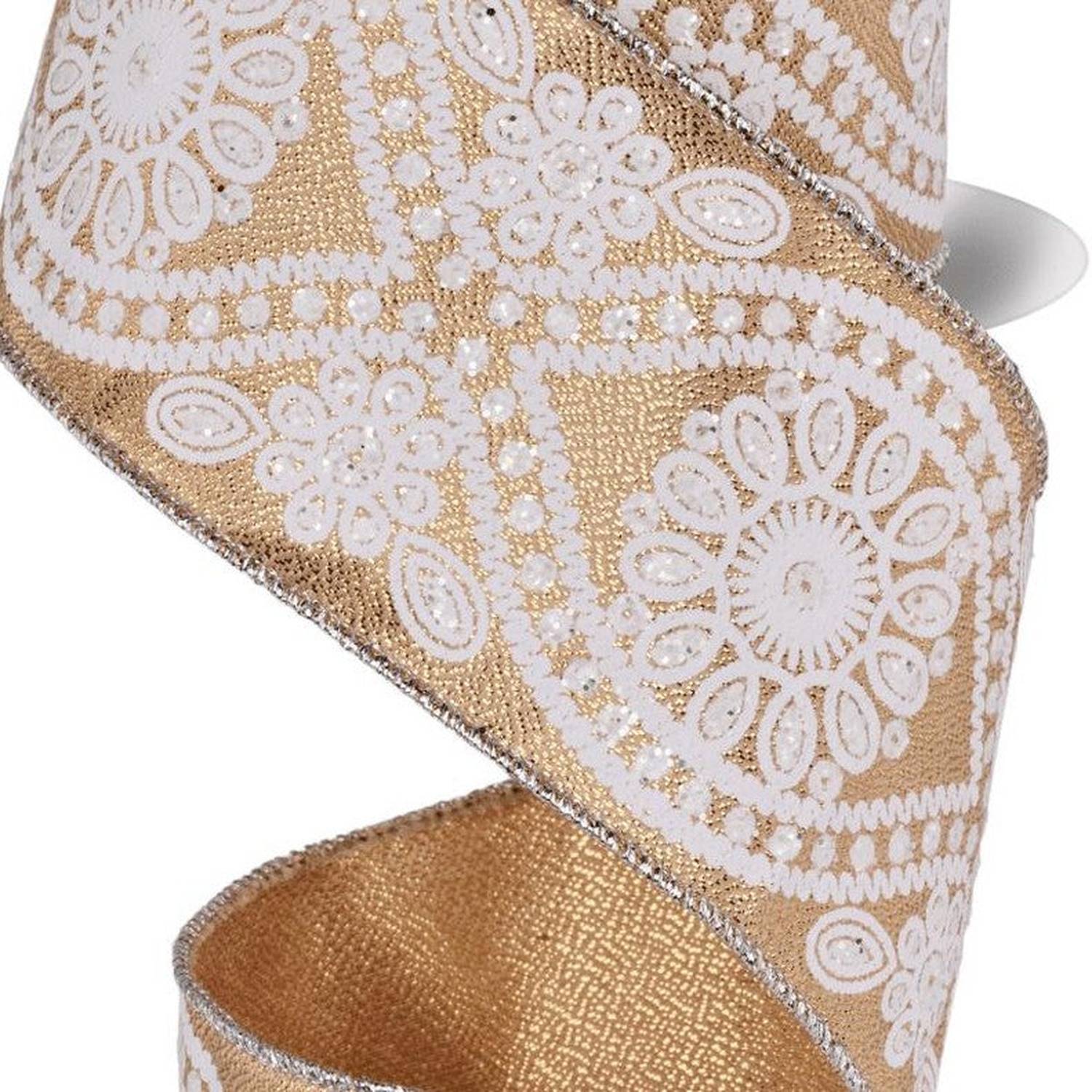 Shop For 2.5in Deluxe Wavy Floral Ribbon: Gold (10 Yards)