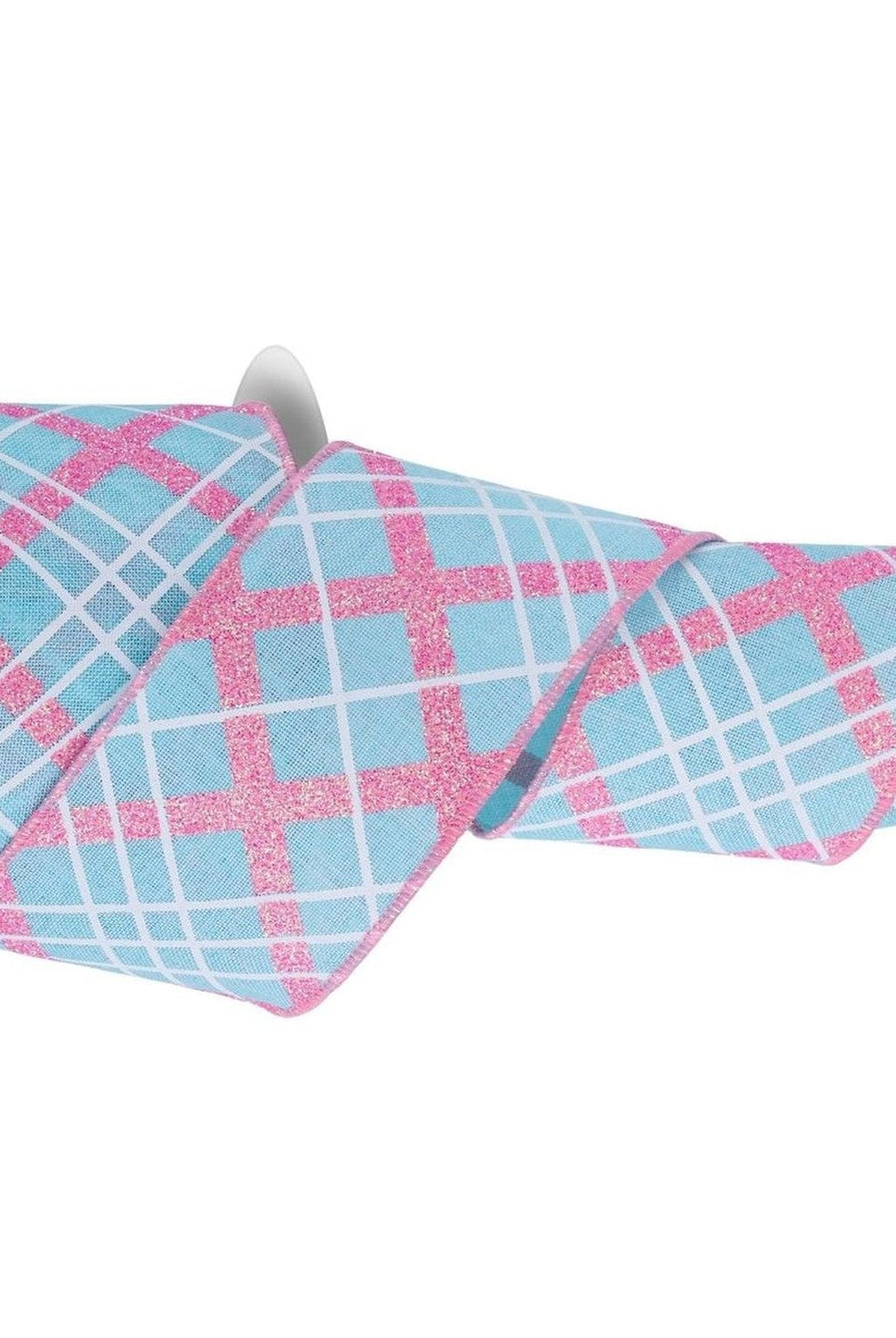 2.5in Diagonal Glitter Plaid Ribbon: Robin Egg (10 Yard)