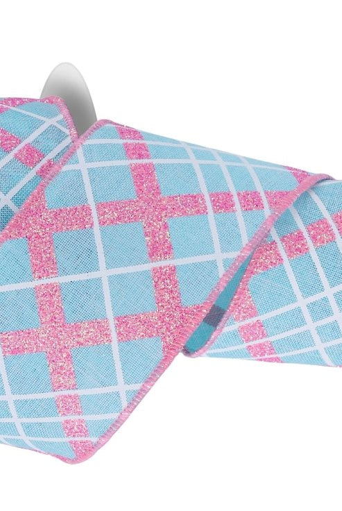 Shop For 2.5in Diagonal Glitter Plaid Ribbon: Robin Egg (10 Yard)