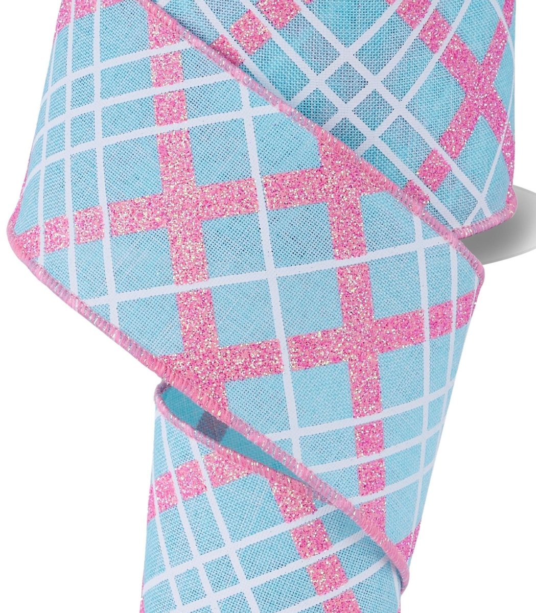 Shop For 2.5in Diagonal Glitter Plaid Ribbon: Robin Egg (10 Yard)
