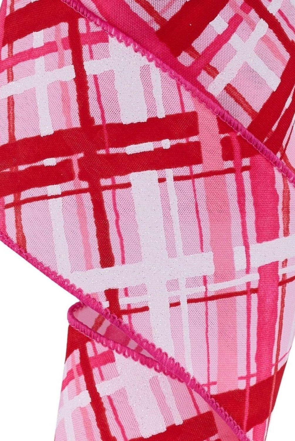 Shop For 2.5in Diagonal Multi Width Plaid Ribbon: Lt Pink/Red/White