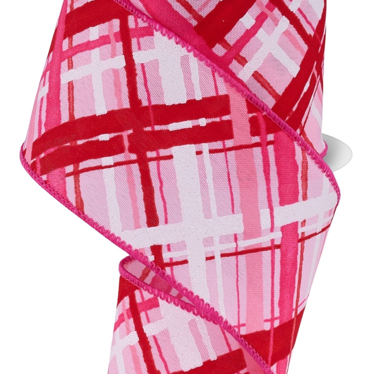 Shop For 2.5in Diagonal Multi Width Plaid Ribbon: Lt Pink/Red/White