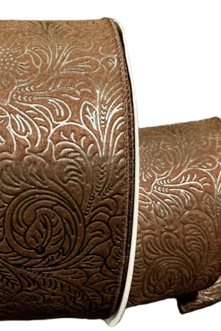 Shop For 2.5in Embossed Flower Breeze Ribbon: Brown (10 Yards)