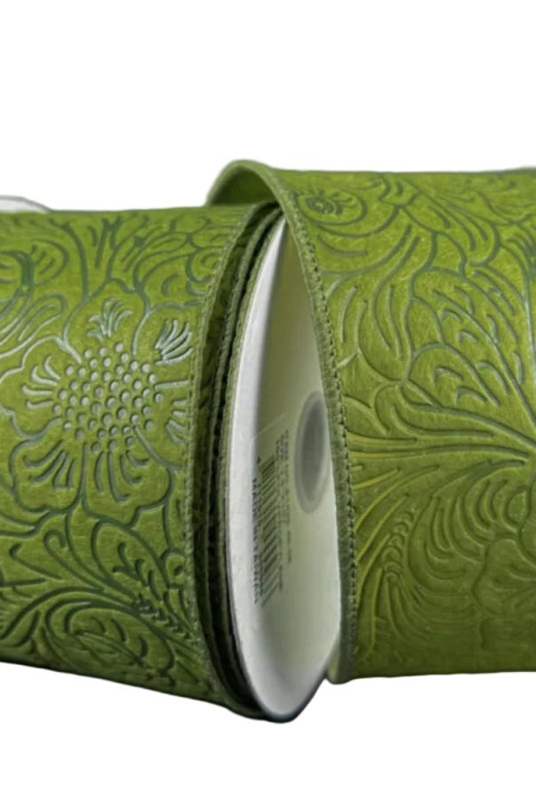 Shop For 2.5in Embossed Flower Breeze Ribbon: Moss Green (10 Yards)