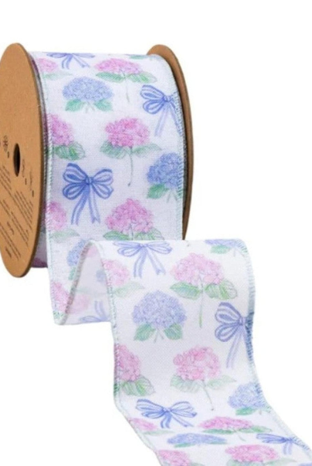 2.5in Florals and Bow Ribbon: Blue/White (10 Yards)