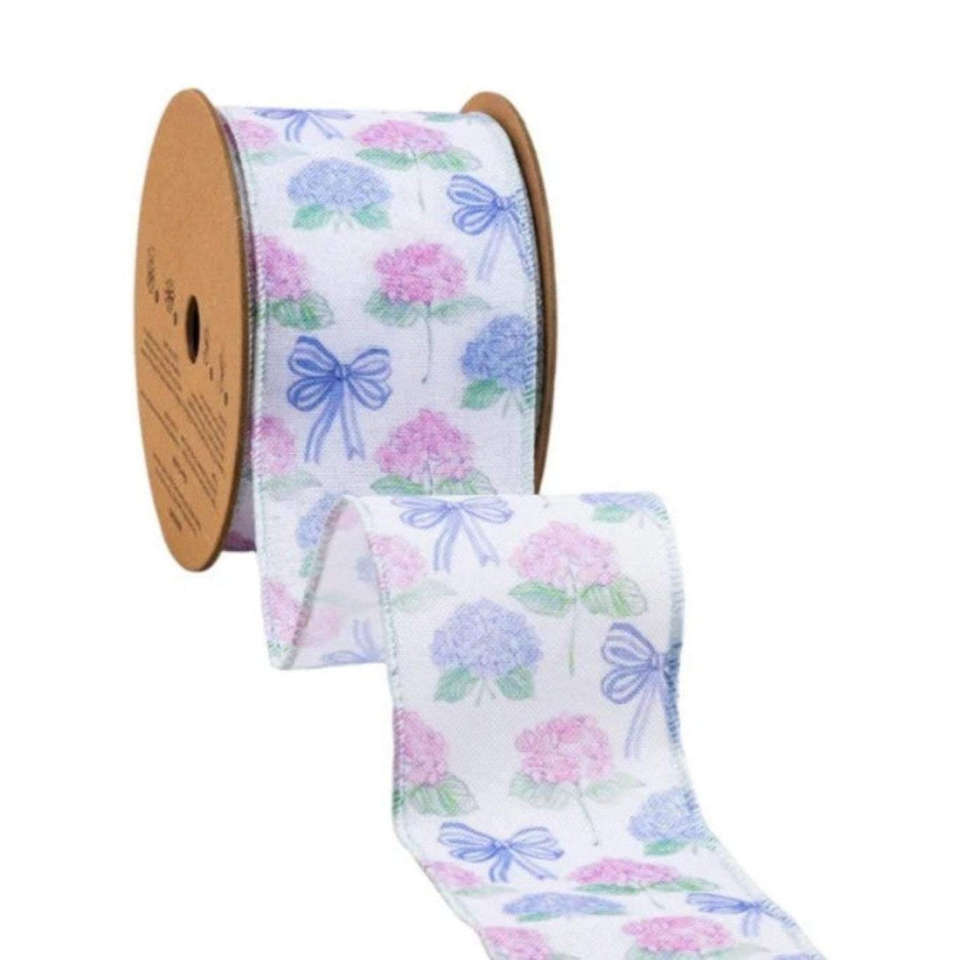 2.5in Florals and Bow Ribbon: Blue/White (10 Yards)