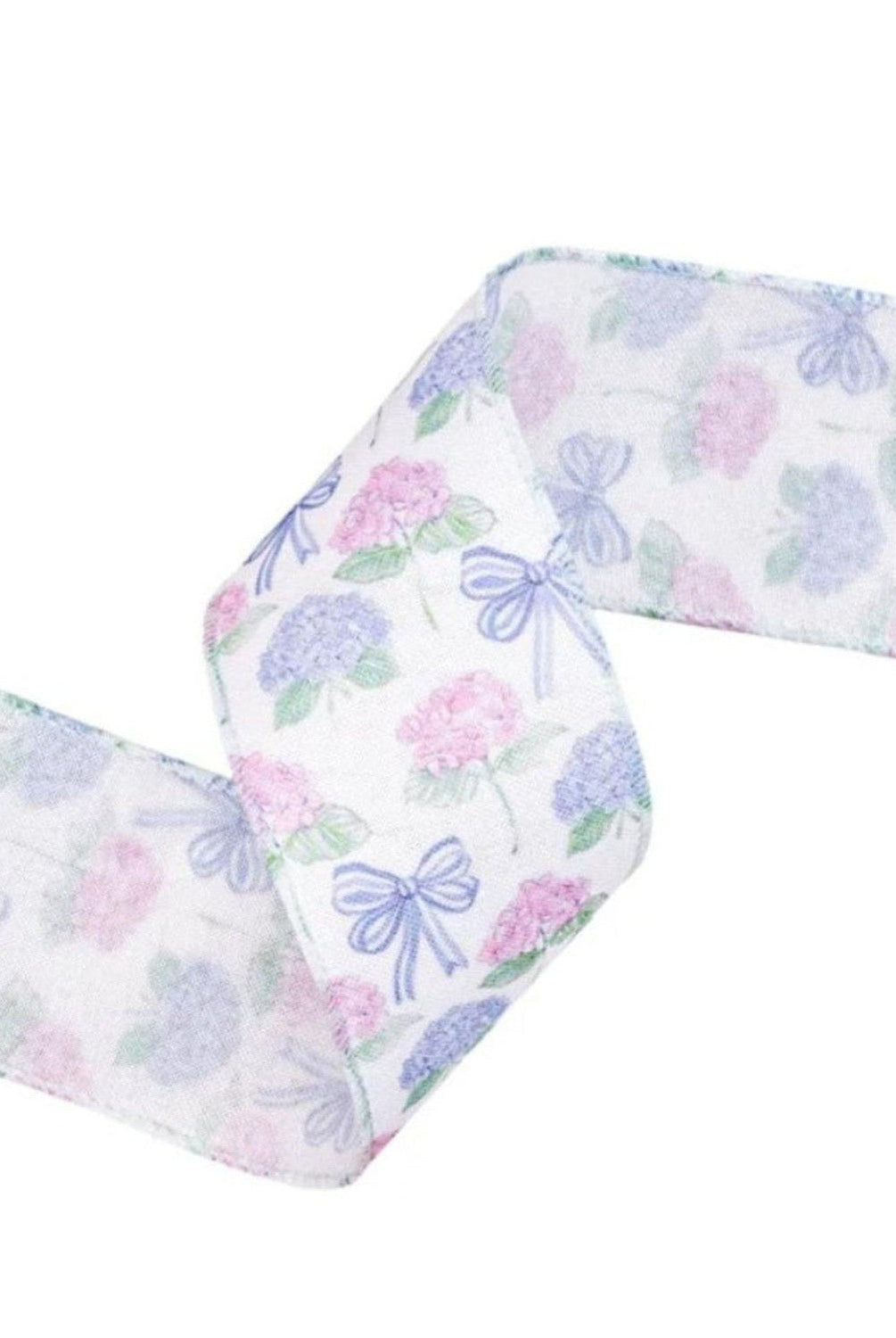 2.5in Florals and Bow Ribbon: Blue/White (10 Yards)