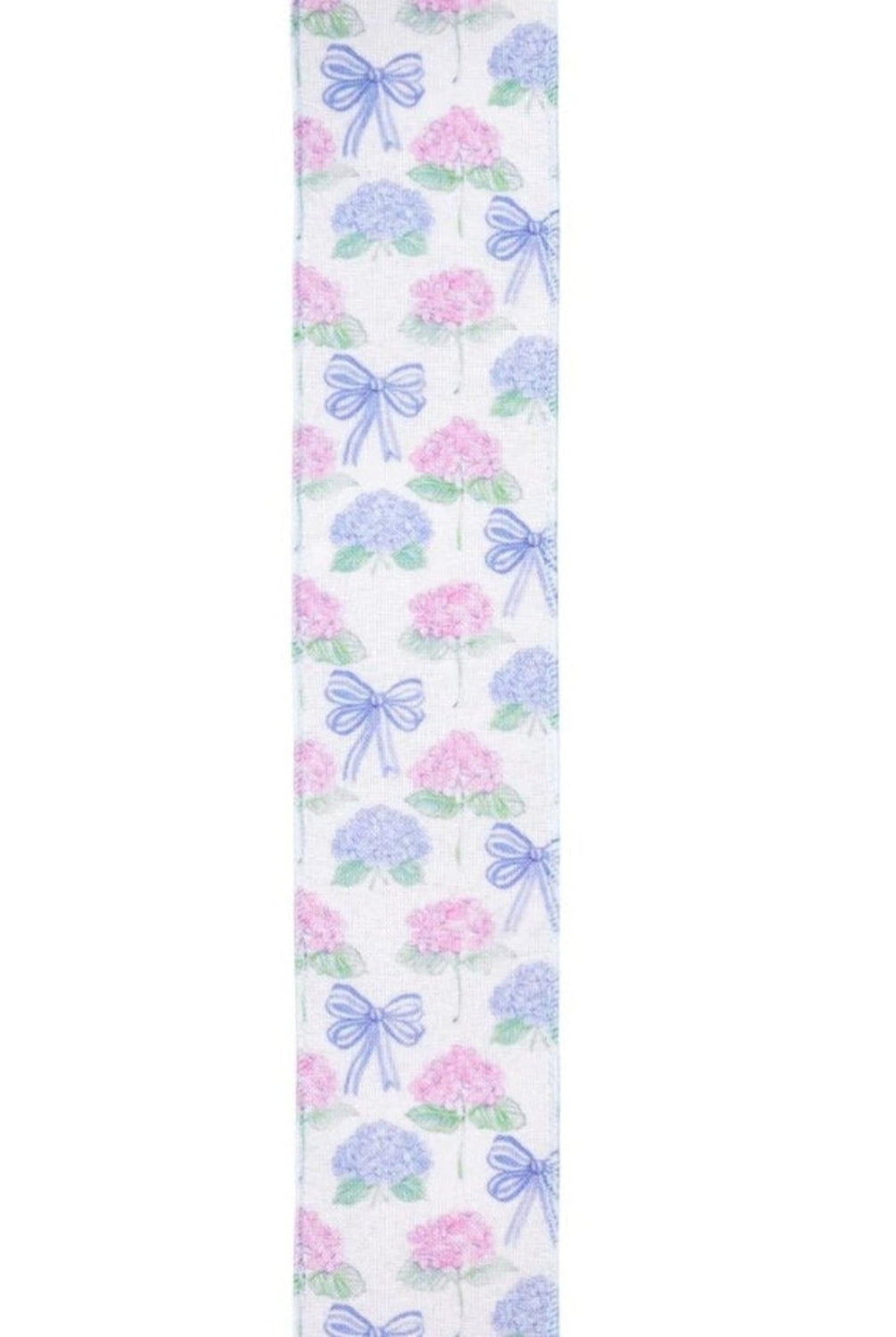 2.5in Florals and Bow Ribbon: Blue/White (10 Yards)