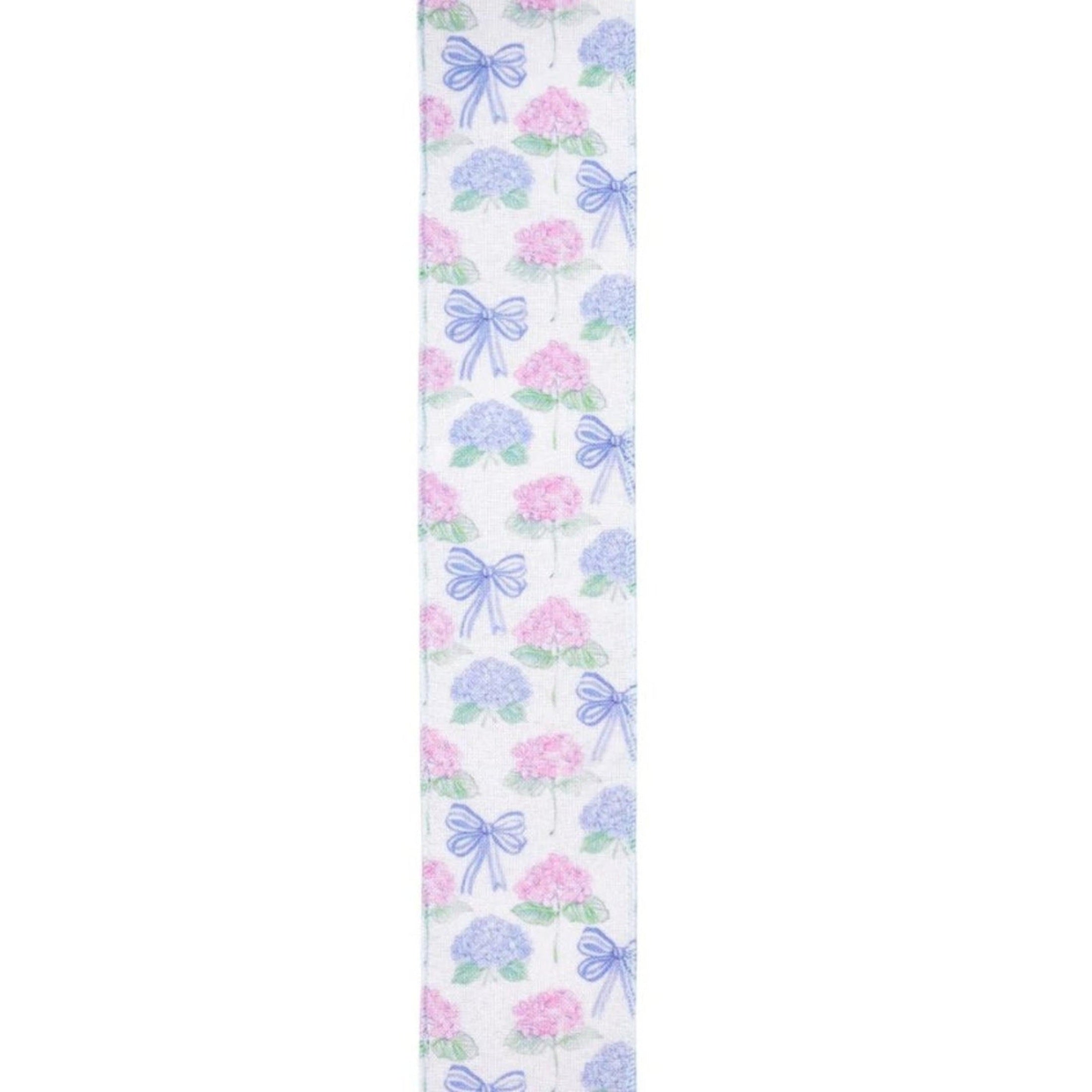 2.5in Florals and Bow Ribbon: Blue/White (10 Yards)