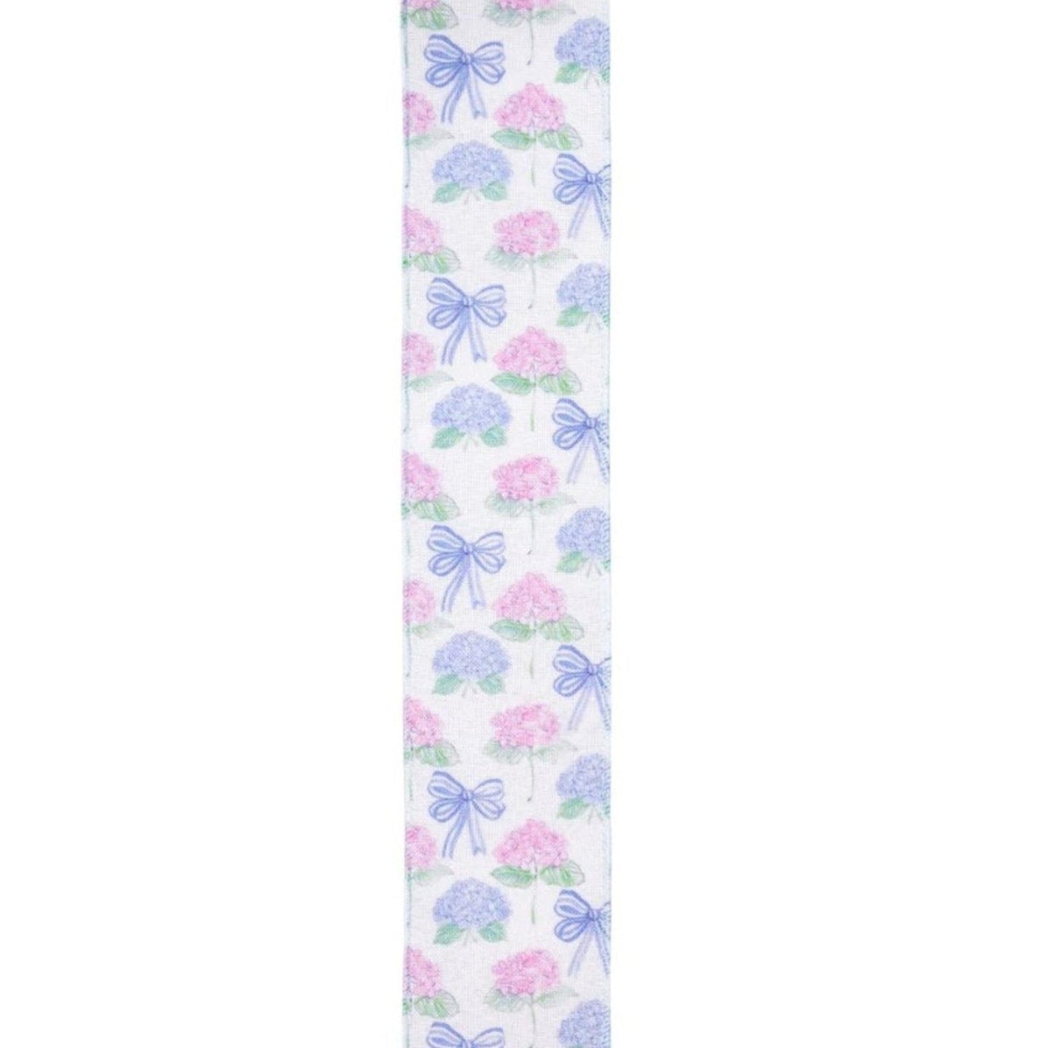 2.5in Florals and Bow Ribbon: Blue/White (10 Yards)