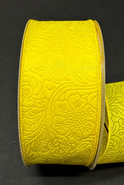 Shop For 2.5in Flower Embossed Ribbon: Daffodil Yellow (10 Yards)