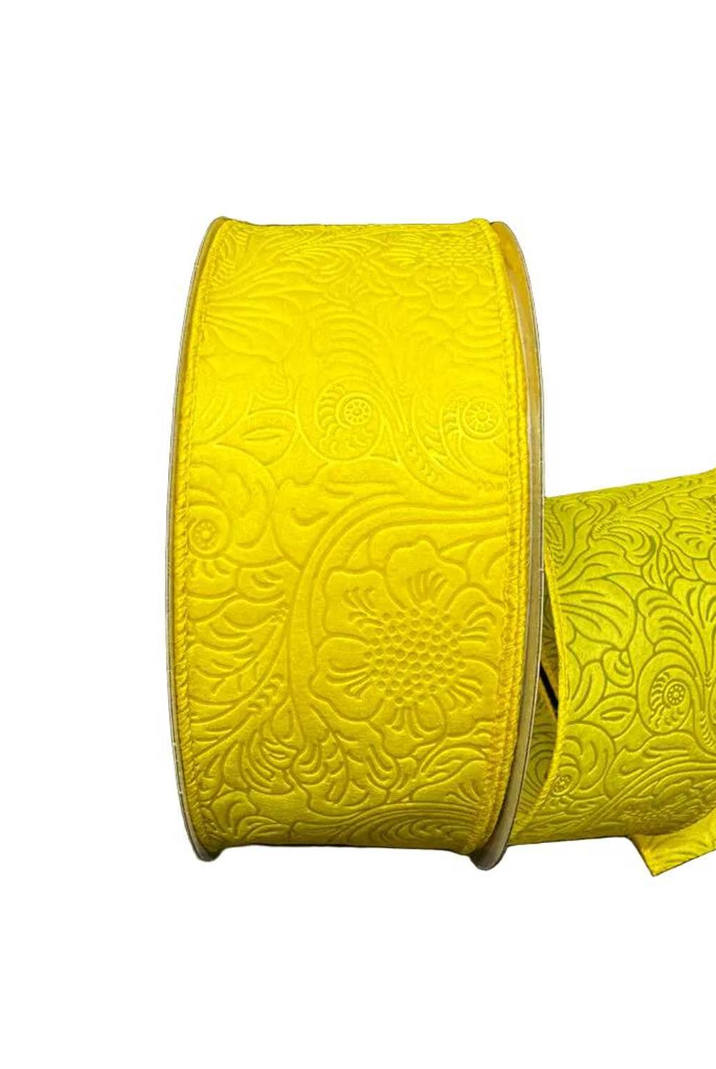 Shop For 2.5in Flower Embossed Ribbon: Daffodil Yellow (10 Yards)