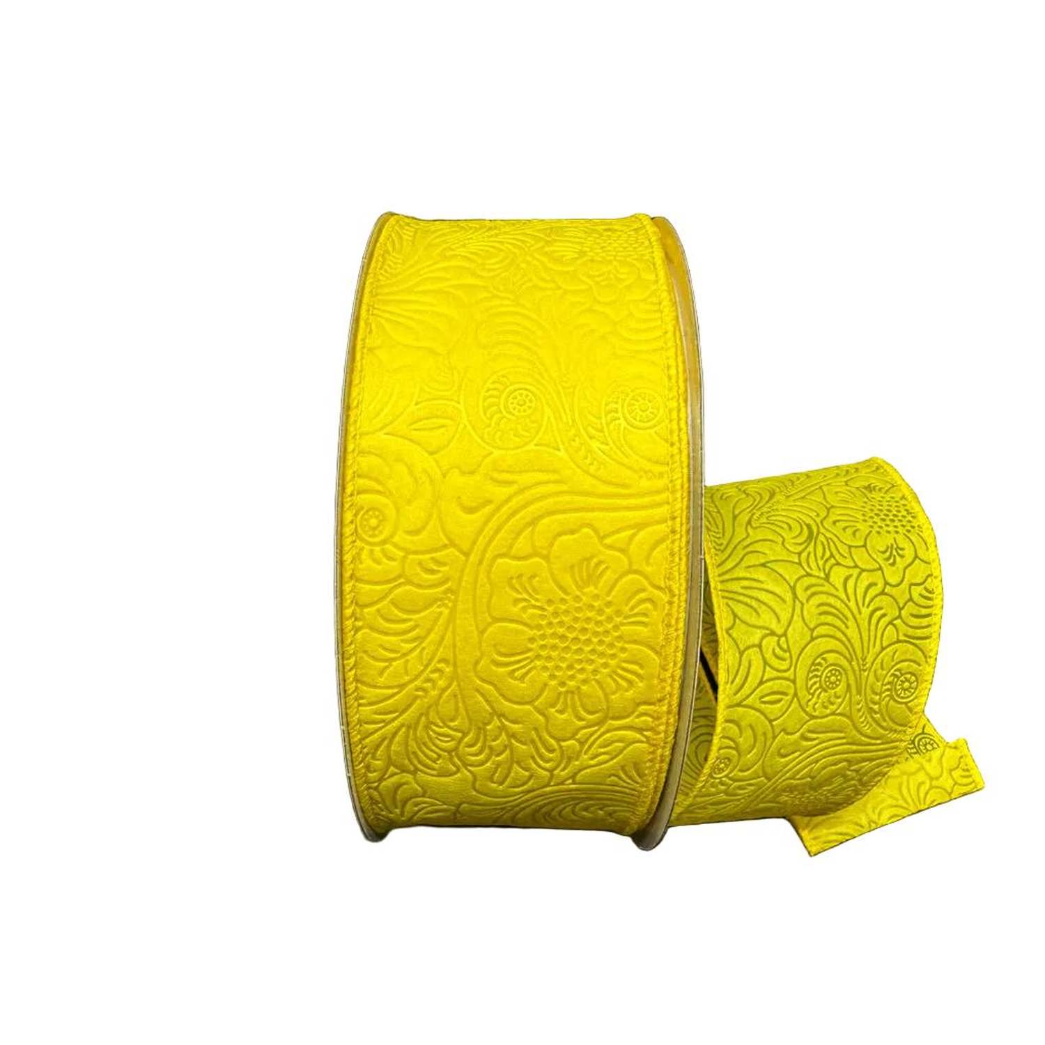 Shop For 2.5in Flower Embossed Ribbon: Daffodil Yellow (10 Yards)
