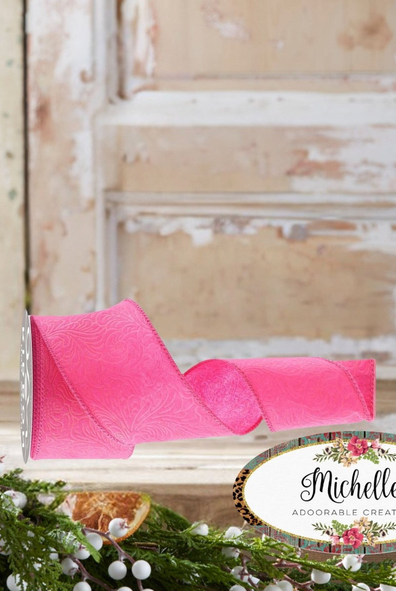 Shop For 2.5in Flower Embossed Ribbon: Hot Pink (10 Yards)