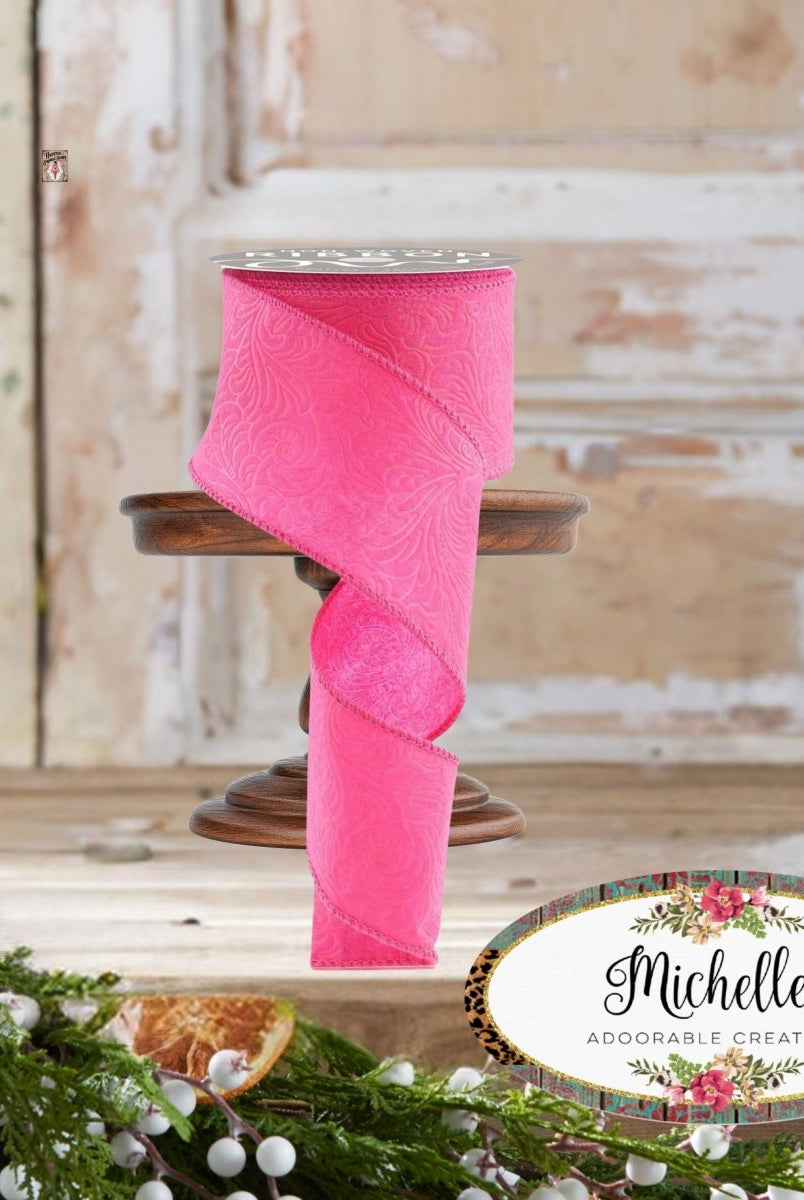 Shop For 2.5in Flower Embossed Ribbon: Hot Pink (10 Yards)