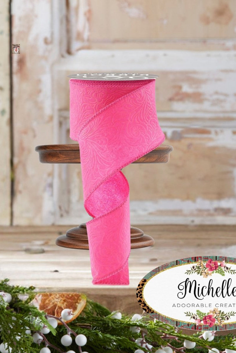 Shop For 2.5in Flower Embossed Ribbon: Hot Pink (10 Yards)