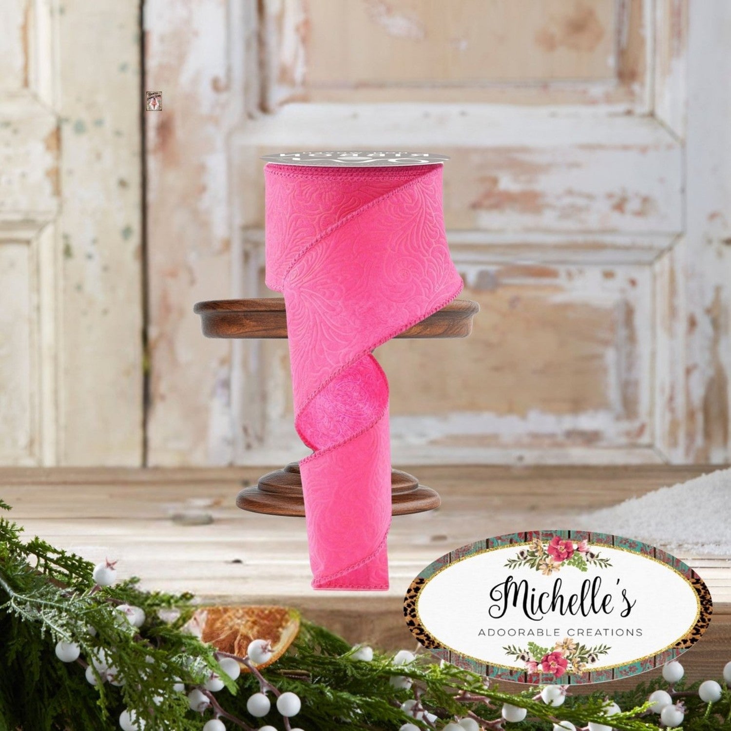 Shop For 2.5in Flower Embossed Ribbon: Hot Pink (10 Yards)