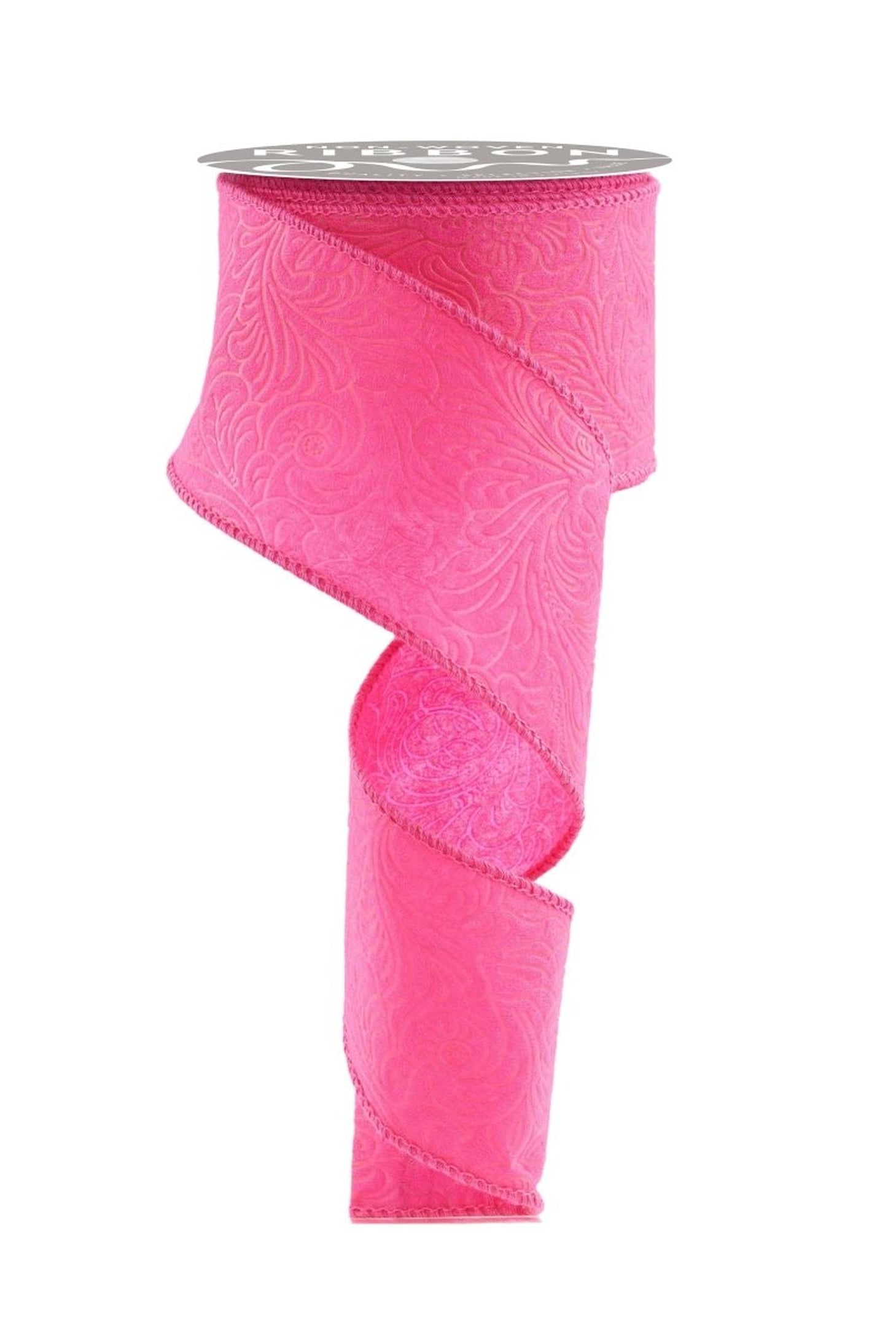 2.5in Flower Embossed Ribbon: Hot Pink (10 Yards)