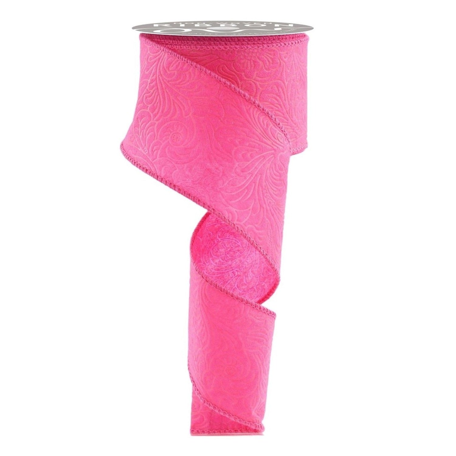 2.5in Flower Embossed Ribbon: Hot Pink (10 Yards)