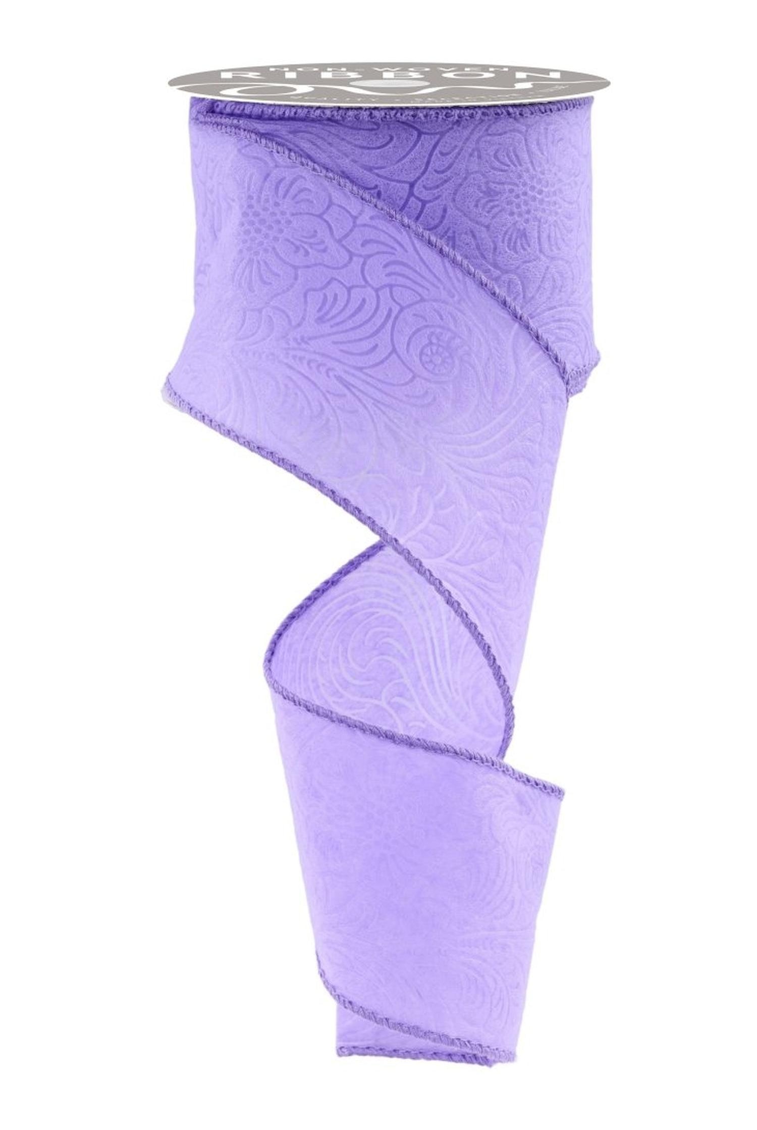 2.5in Flower Embossed Ribbon: Lavender (10 Yards)