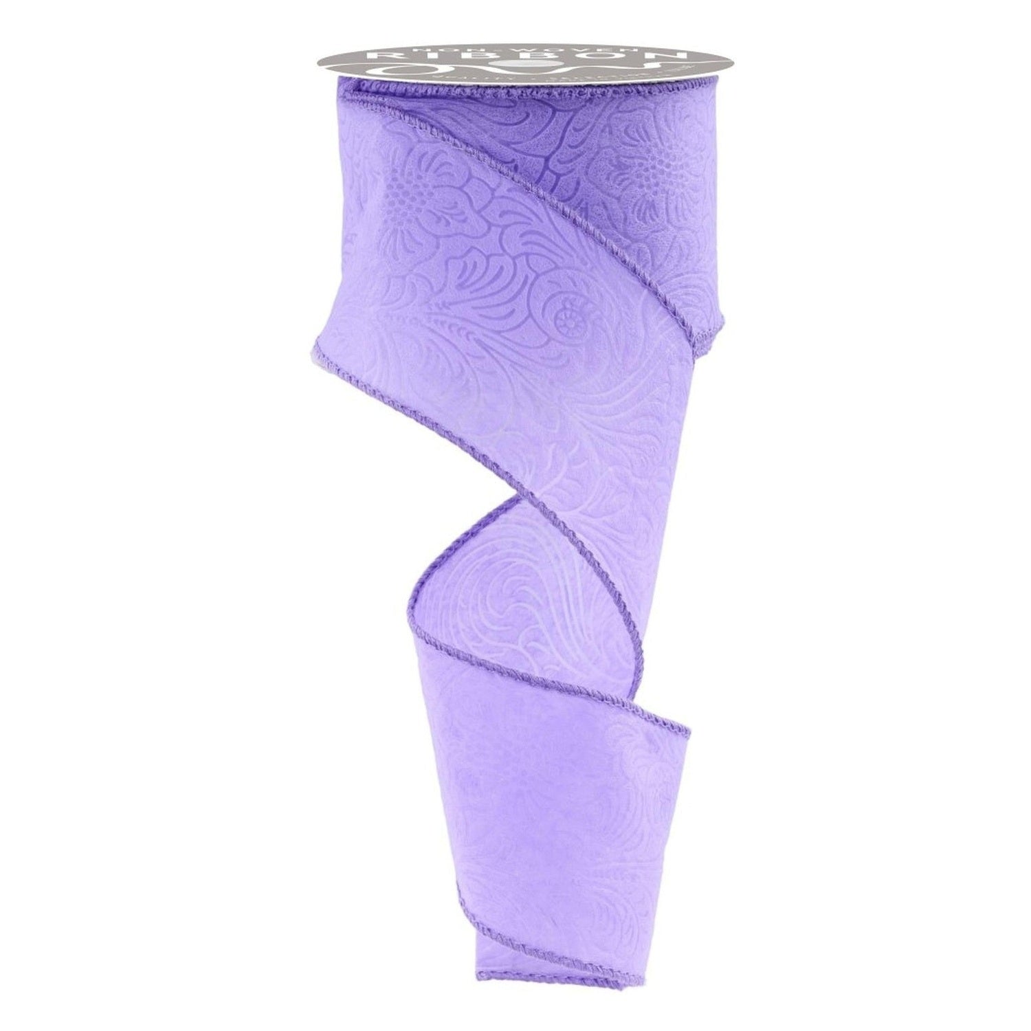 2.5in Flower Embossed Ribbon: Lavender (10 Yards)