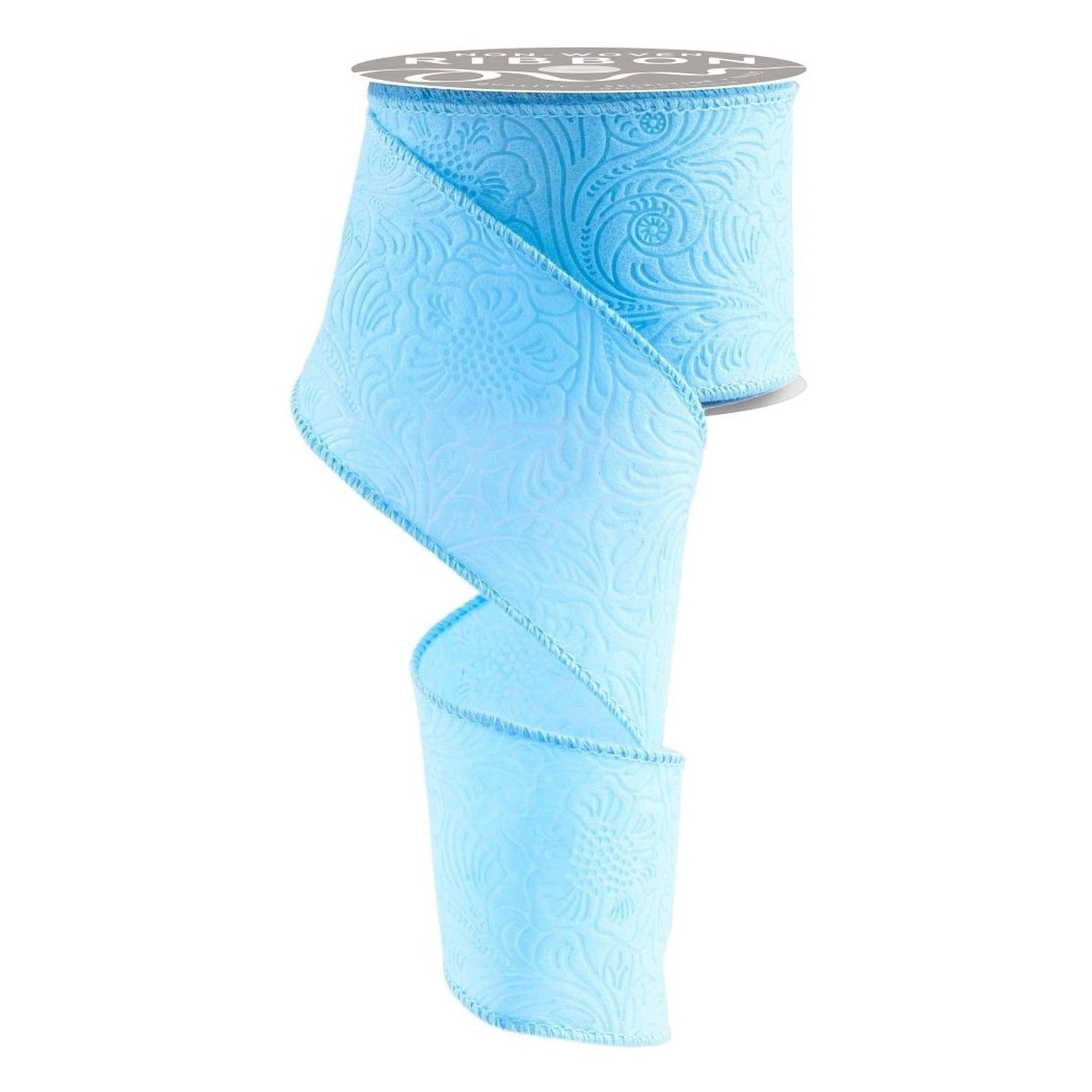 2.5in Flower Embossed Ribbon: Light Blue (10 Yards)